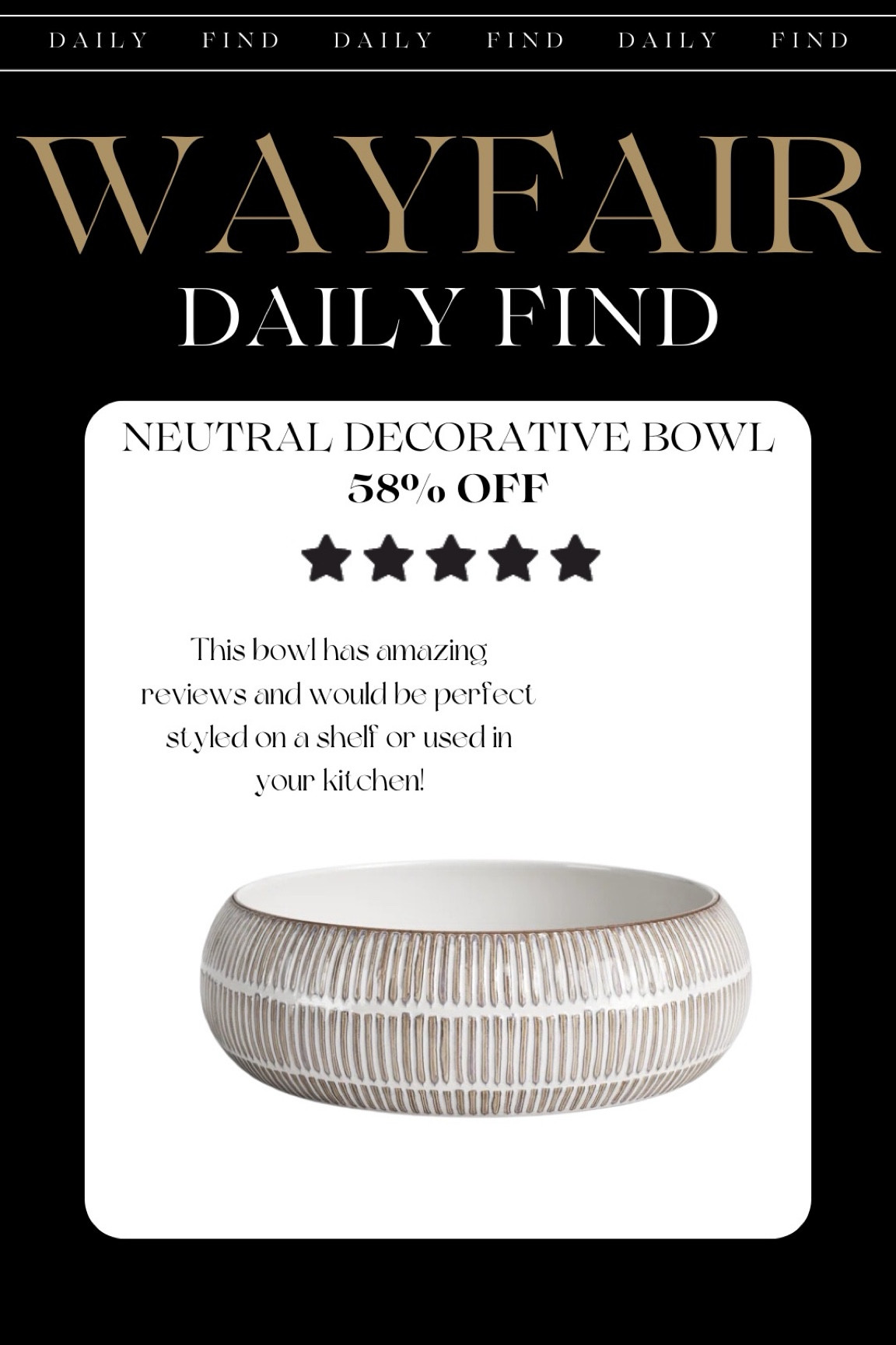 This neutral bowl would be the perfect purchase for a kitchen or shelf styling! I love the pattern detail and the reviews are incredible. Shop now while it’s on sale! 

#LTKSeasonal #LTKHome #LTKSaleAlert