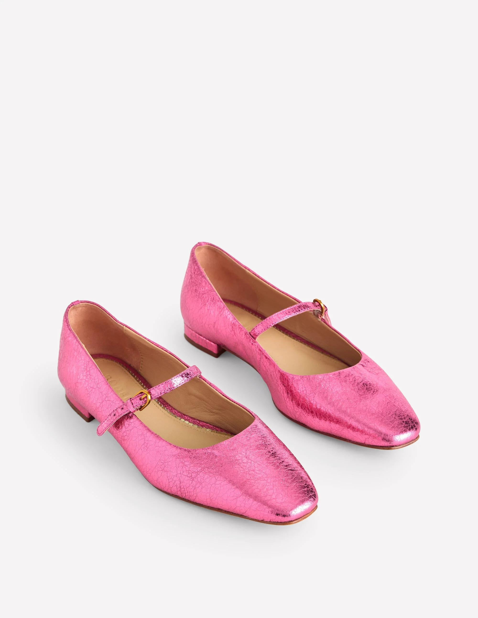 Penelope Mary Jane Flat-Pink Peacock Metallic Leather | Boden UK