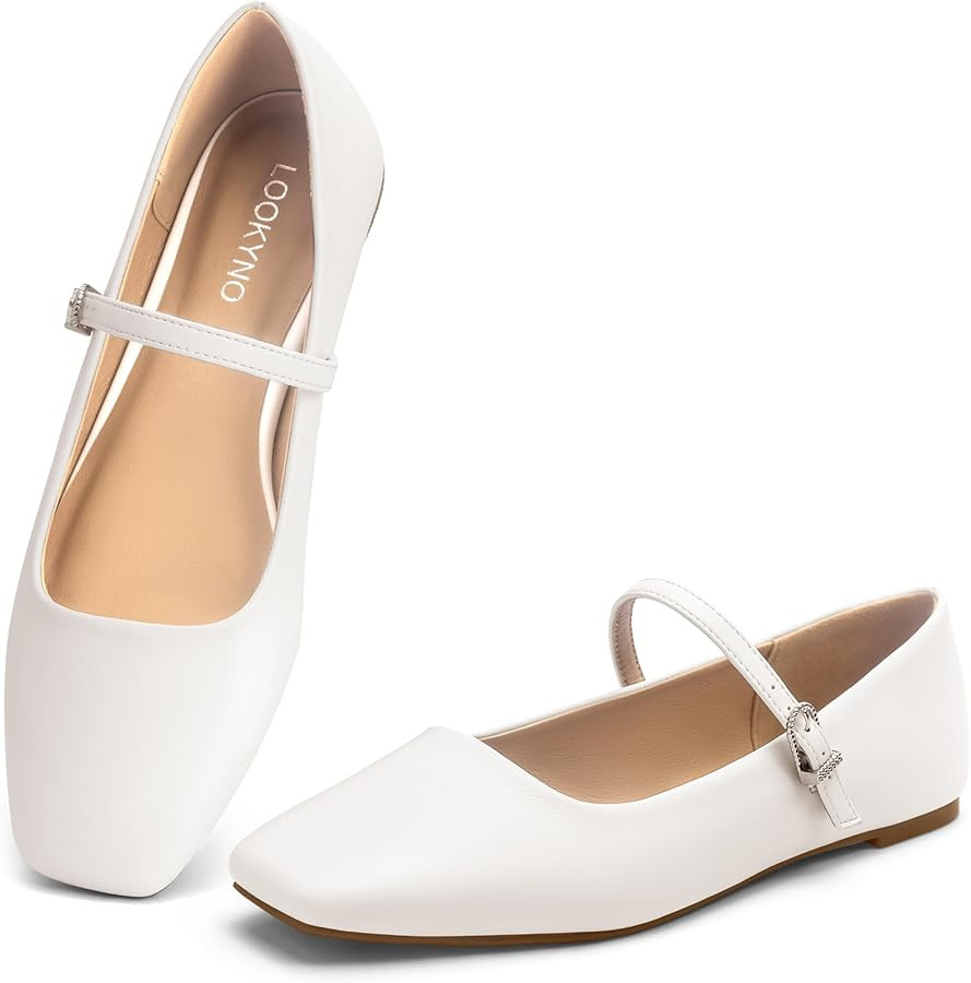 Womens Ballet Mary Jane Flats Shoes Adjustable Strap Square Closed Toe Chic Footwear with Latex I... | Amazon (US)