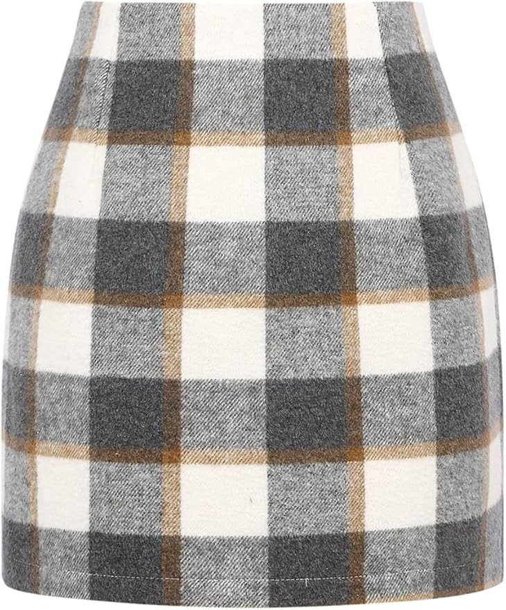 IDEALSANXUN Womens High Waist Plaid Skirt Bodycon Pencil Wool Mini Skirts | Amazon (US)