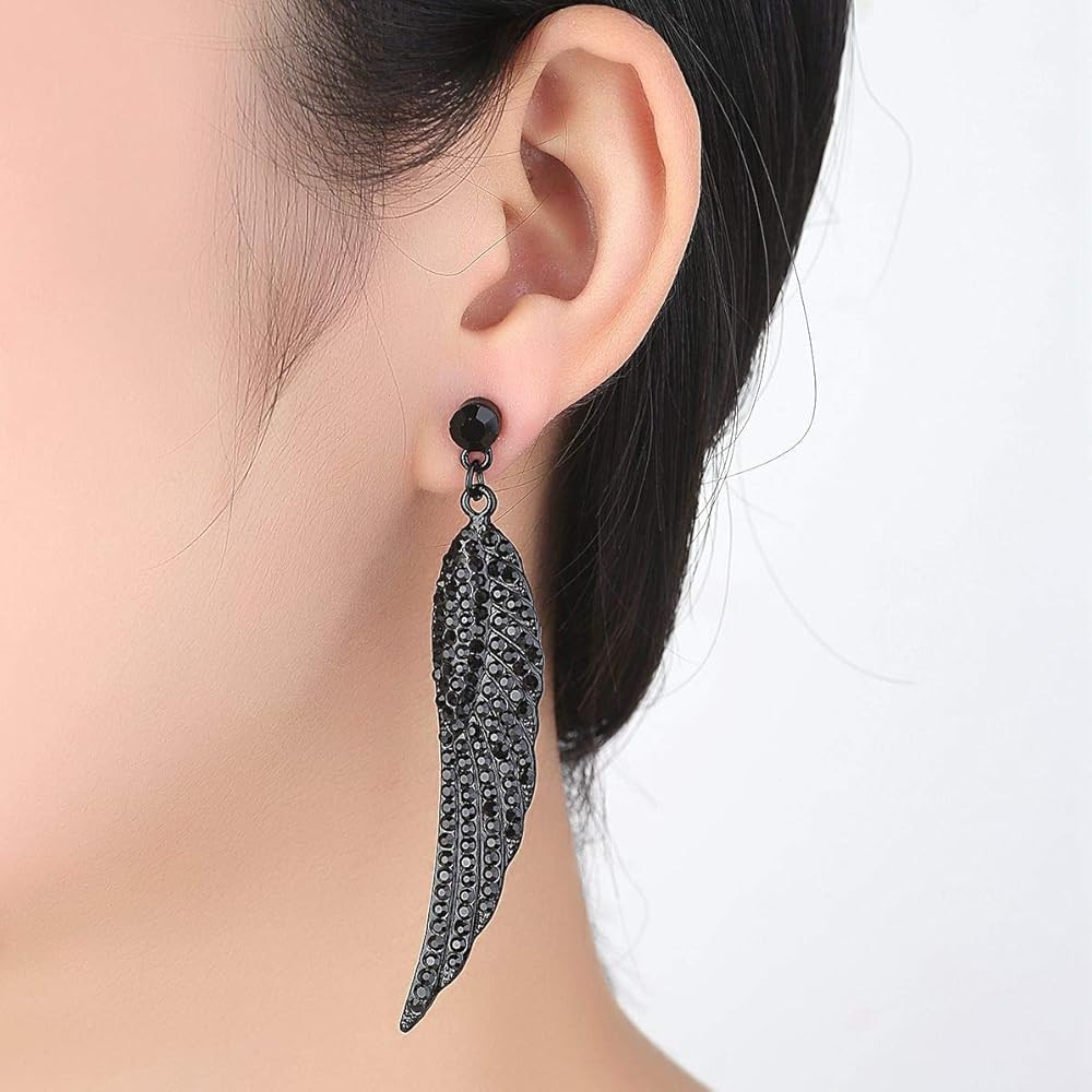 mecresh Vintage Floral Teardrop Butterfly Wing Black Austrian Crystal Drop Dangle Earrings for Women | Amazon (US)