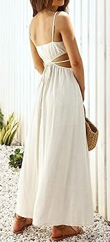 CHARTOU Women's Sexy Spaghetti Strap Cutout Ruffle Maxi Dress High Waist Club Party Flowy Dress | Amazon (US)