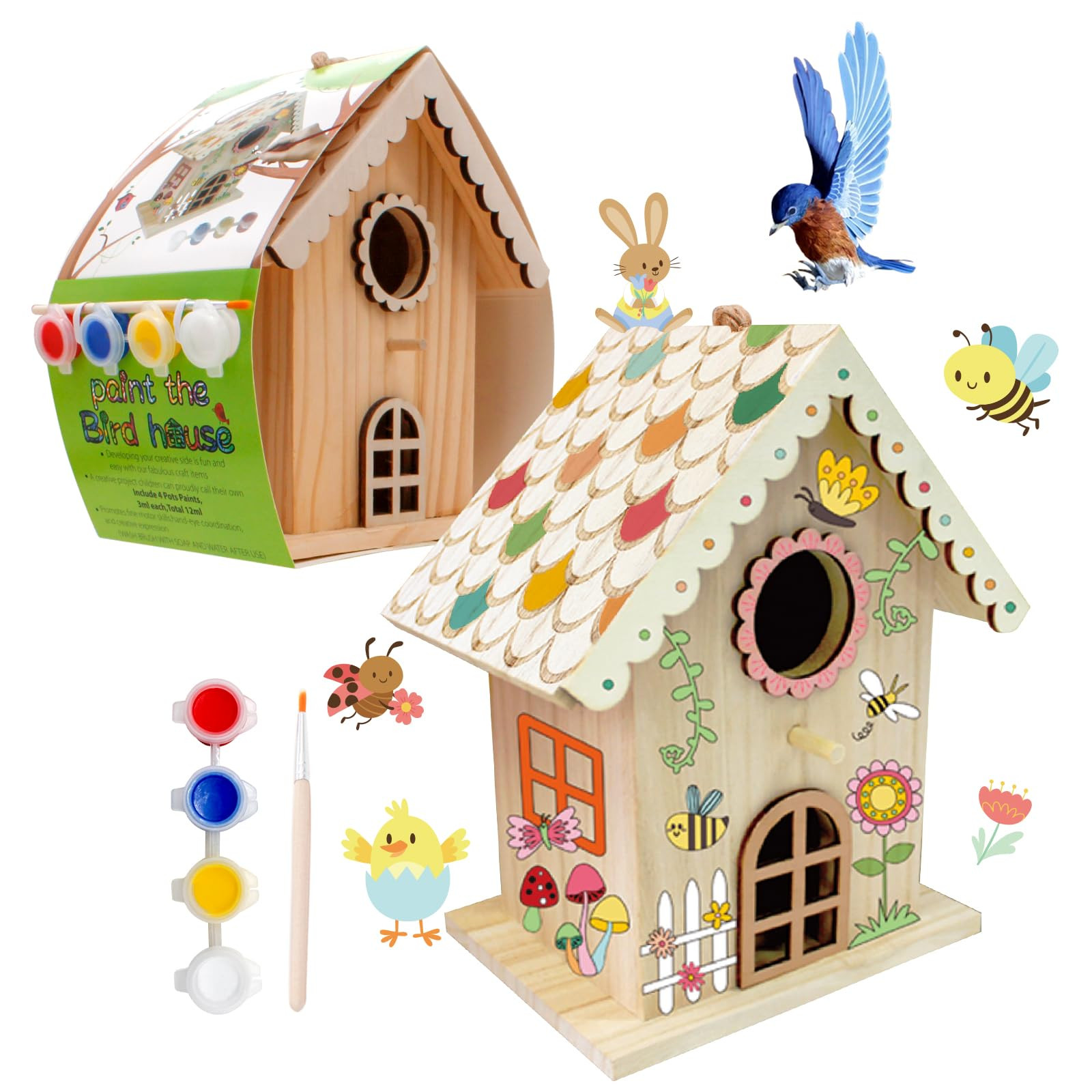 DIY Wooden Birdhouse Painting Kit for Kids, Bird House to Paint Set,Wood Arts and Crafts for Chil... | Amazon (US)