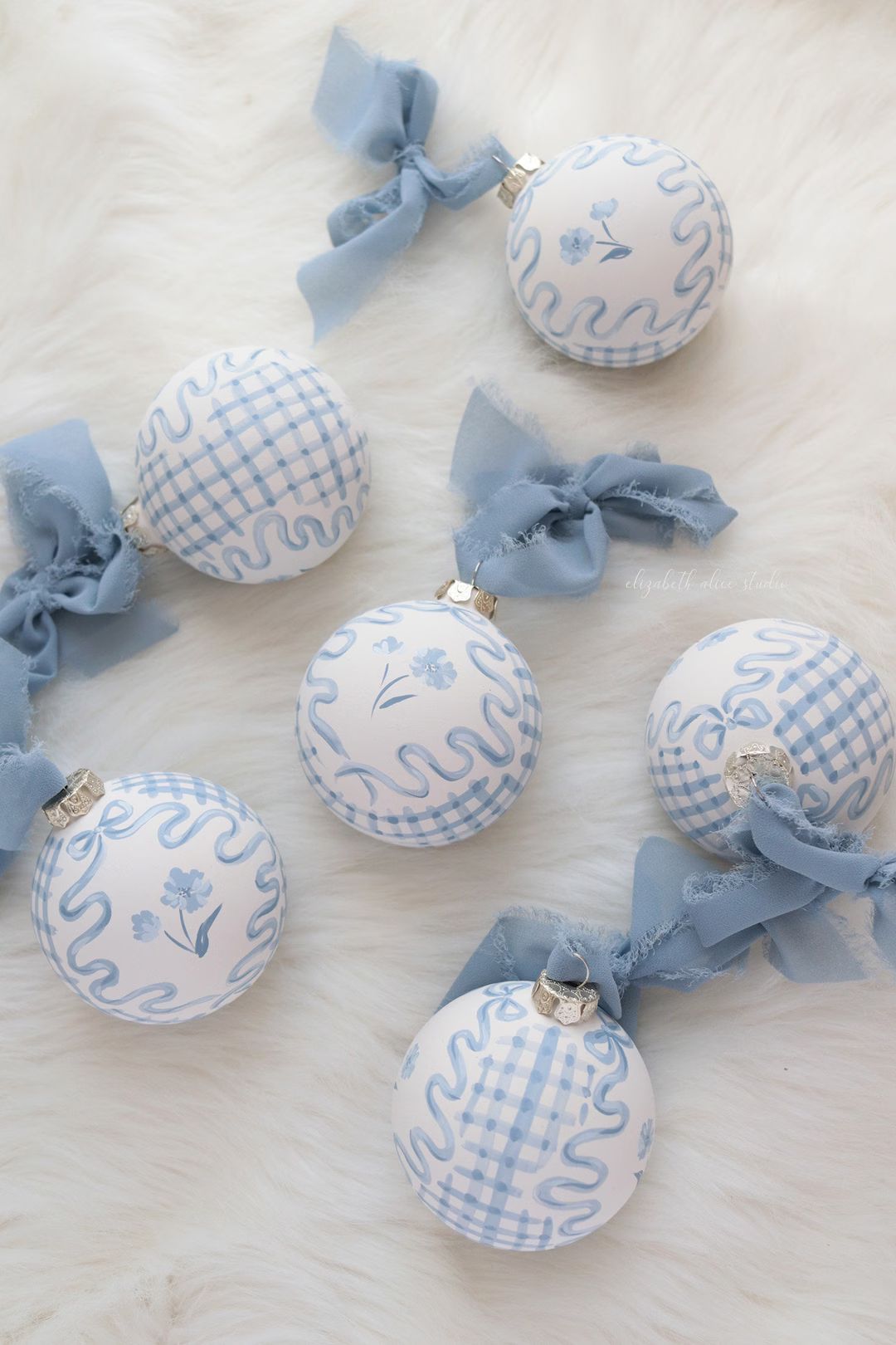 Hand-painted Ornament Blue Gingham - Etsy | Etsy (US)