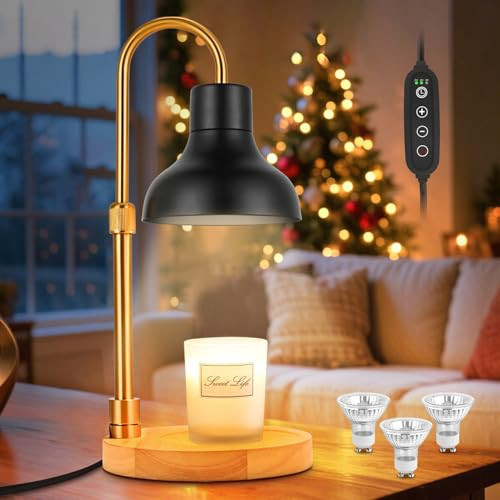Candle Warmer Lamp with Timer & 3 Bulbs, Dimmable Electric CandleLight Adjustable Height and Brightness Candle Wax Warmer for Jar Candles Bedroom Home Decor House Warming Gift for Women (Black) | Amazon (US)