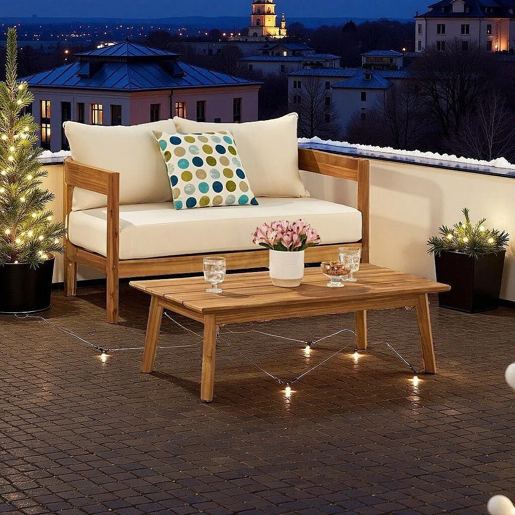 Space-Saving Teak Wood Loveseat & Coffee Table Set | Modern Minimalist Design for Compact Living,... | Wayfair North America