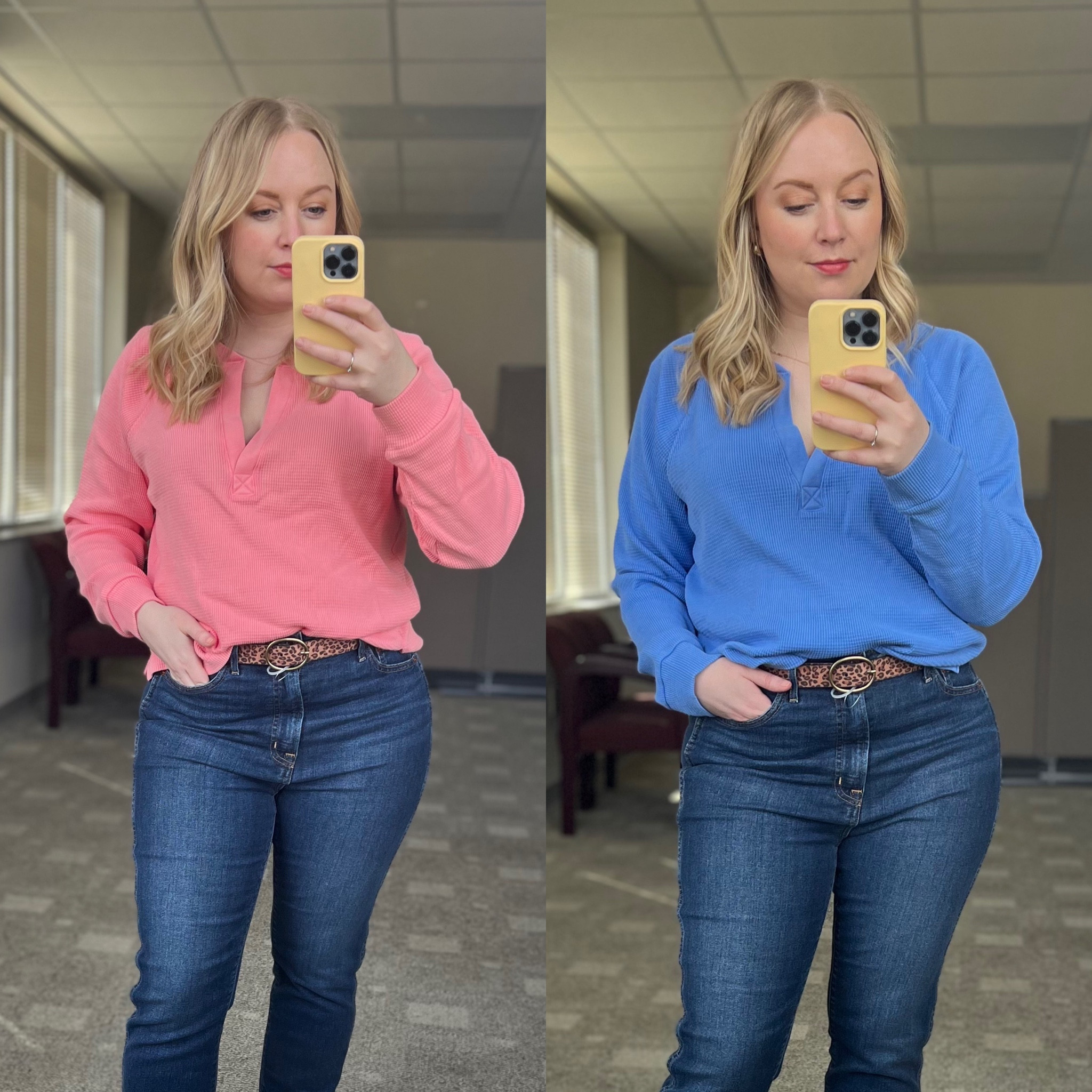 I love these waffle knit tops and they both have matching bottoms. #hocspring #loungewear 