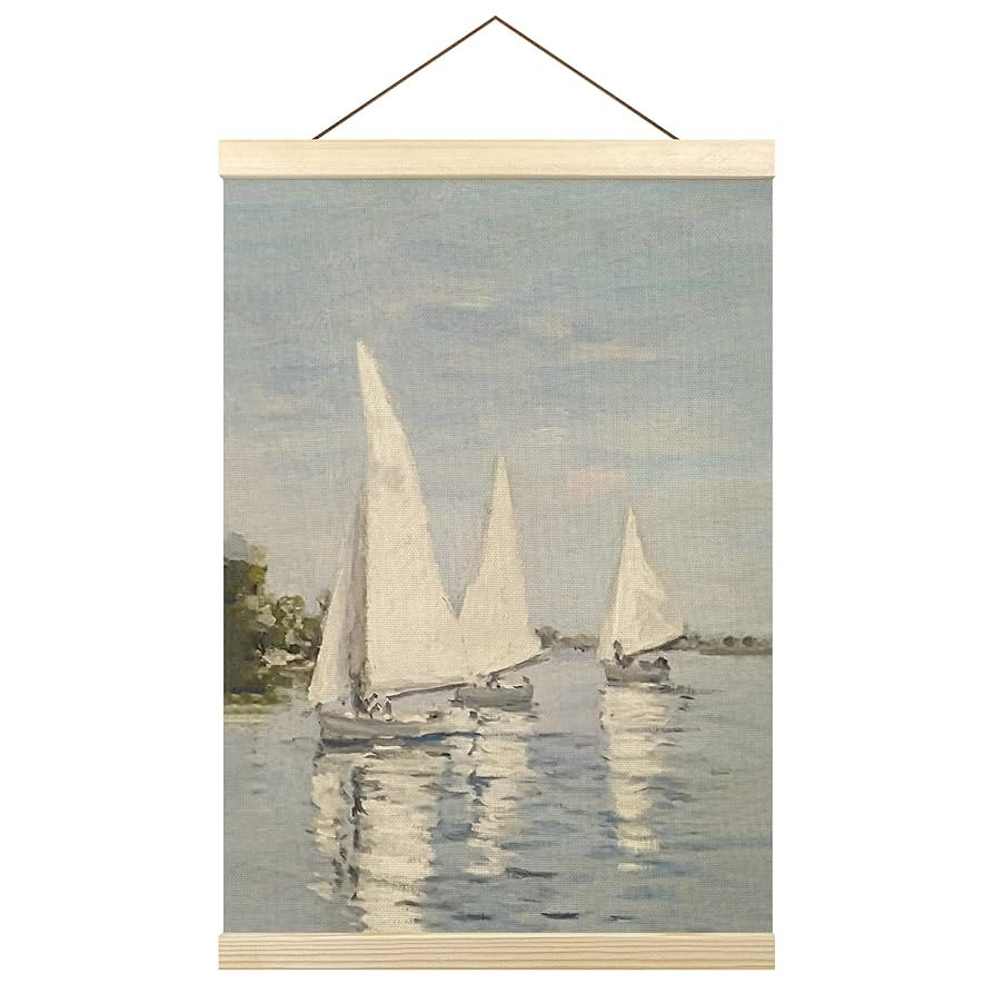 Vintage Sailboat Poster Hanger Frame, Lake House Decor, Summer Nautical Wall Hanging Decor for Ho... | Amazon (US)