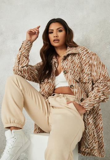 Tall Brown Brushed Zebra Shacket | Missguided (US & CA)