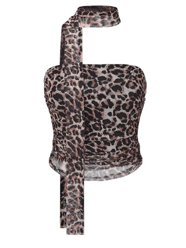 Women's Leopard Print Tube Top Cheetah Print Top Ruched Strapless Mesh Halter Tops for Women Going Out Party (Cheetah Print, Medium) | Amazon (US)
