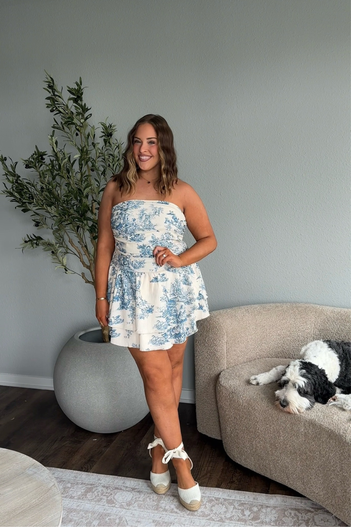 toile de jouy shirred ruched mini dress chloe_xandria on LTK