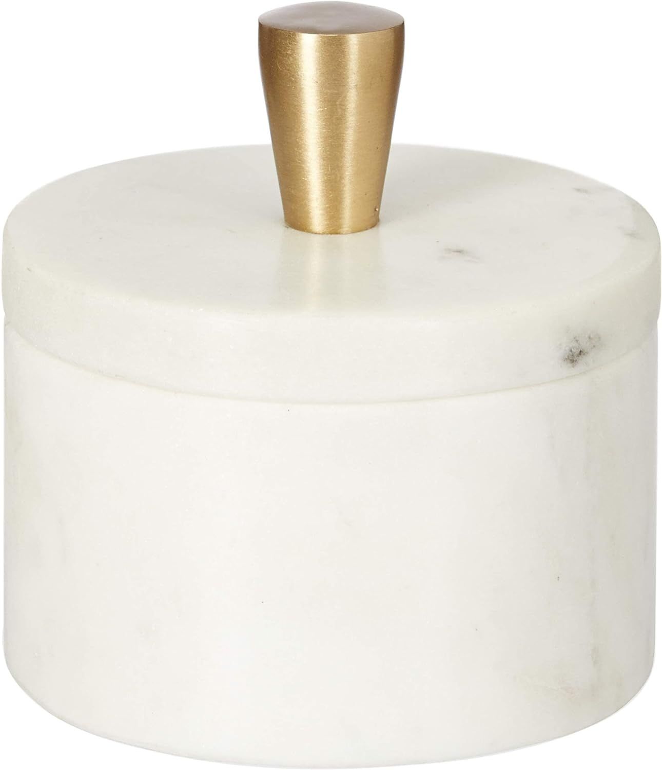 Queenza White Marble Salt Cellar with Lid and Brass Knob, 3 Inch Salt Box | Amazon (US)