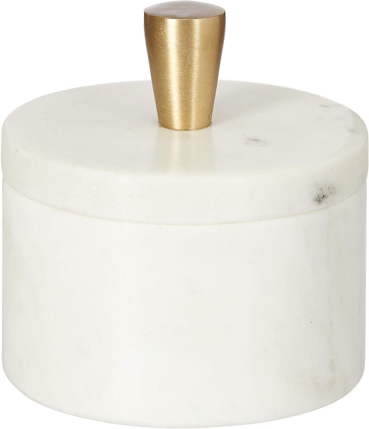 Queenza White Marble Salt Cellar with Lid and Brass Knob, 3 Inch Salt Box | Amazon (US)