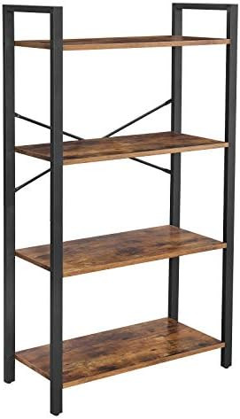 VASAGLE Bookshelf, 4-Tier Bookcase, Living Room Standing Unit Shelf, Stable Steel Frame, Bedroom, Of | Amazon (US)