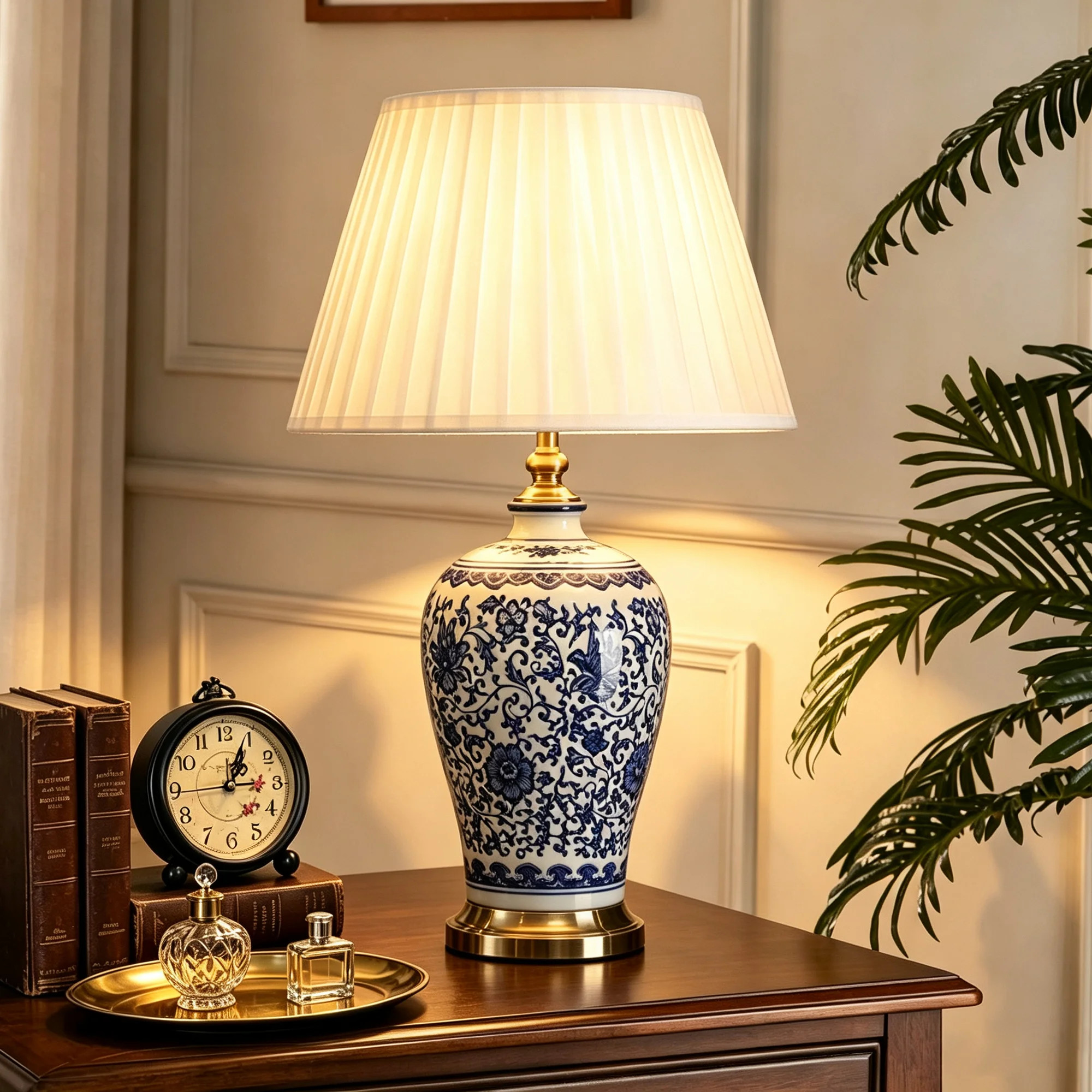 21.6in Blue and White Porcelain Table Lamp, Chinoiserie Ceramic Bedside Lamp for Bedroom Living Room | Wayfair North America