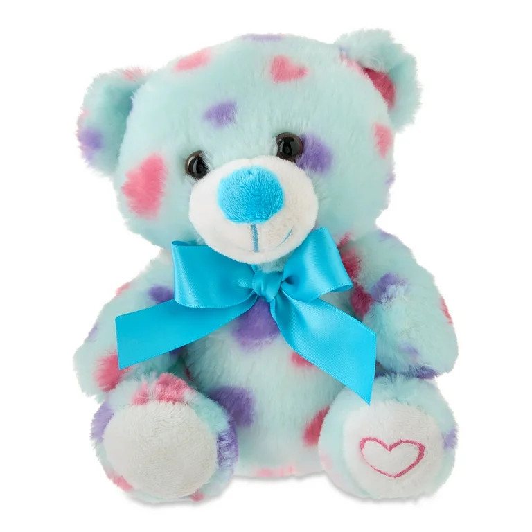 Small Heart Polka Dot Bear Plush, Light Blue, 7", Valentine's Day by Way To Celebrate | Walmart (US)