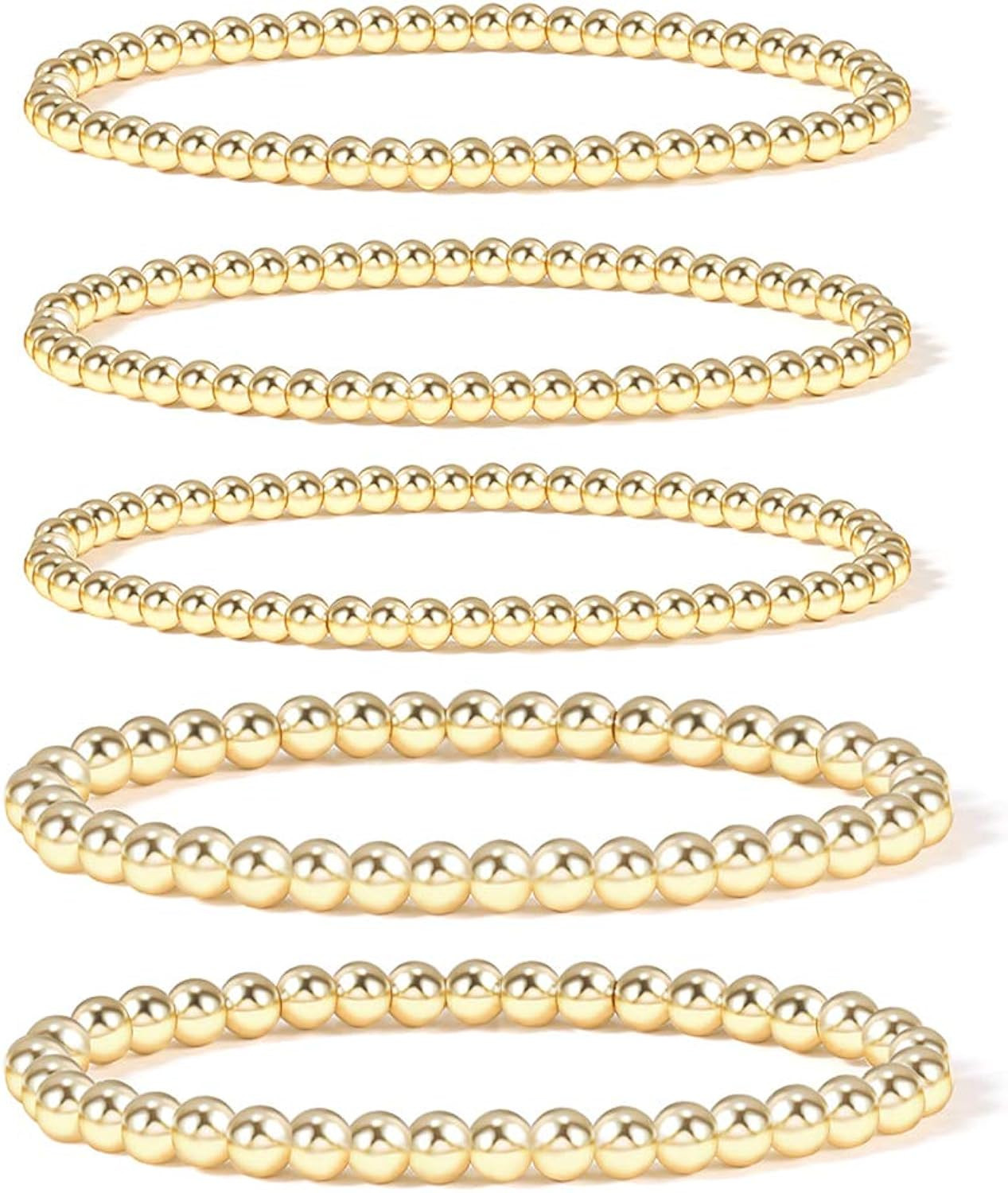 Gold Bead Bracelet for Women,14K Gold Plated Bead Ball Bracelet Stretchable Elastic Bracelet | Amazon (US)
