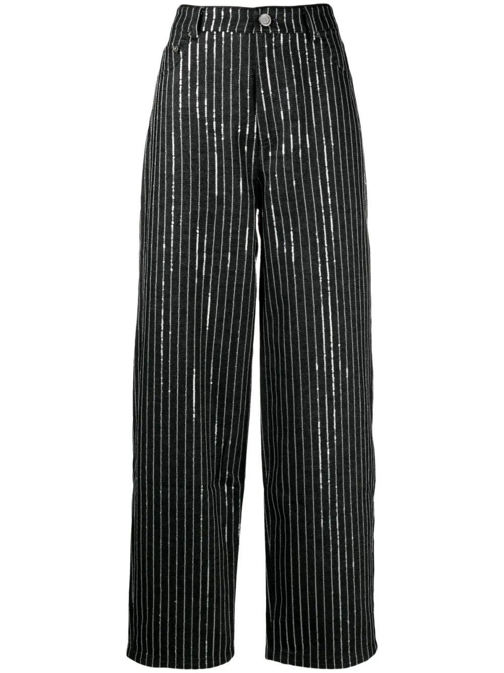 ROTATE Sequinned Striped wide-leg Trousers - Farfetch | Farfetch Global