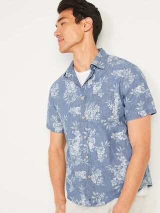Chambray Floral-Print Everyday Short-Sleeve Shirt for Men | Old Navy (US)