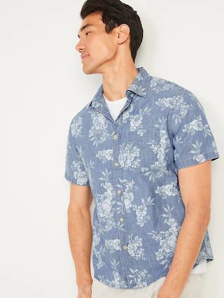 Chambray Floral-Print Everyday Short-Sleeve Shirt for Men | Old Navy (US)