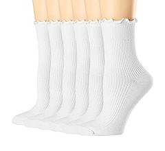Mcool Mary Womens Socks, Ruffle Turn-Cuff Casual Crew Socks Breathable Cool Knit Cotton Lettuce A... | Amazon (US)
