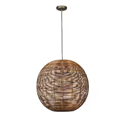 allen + roth  Cleo Raw Iron Canopy with Dark Natural Rattan Shade Traditional Globe Pendant Ligh... | Lowe's