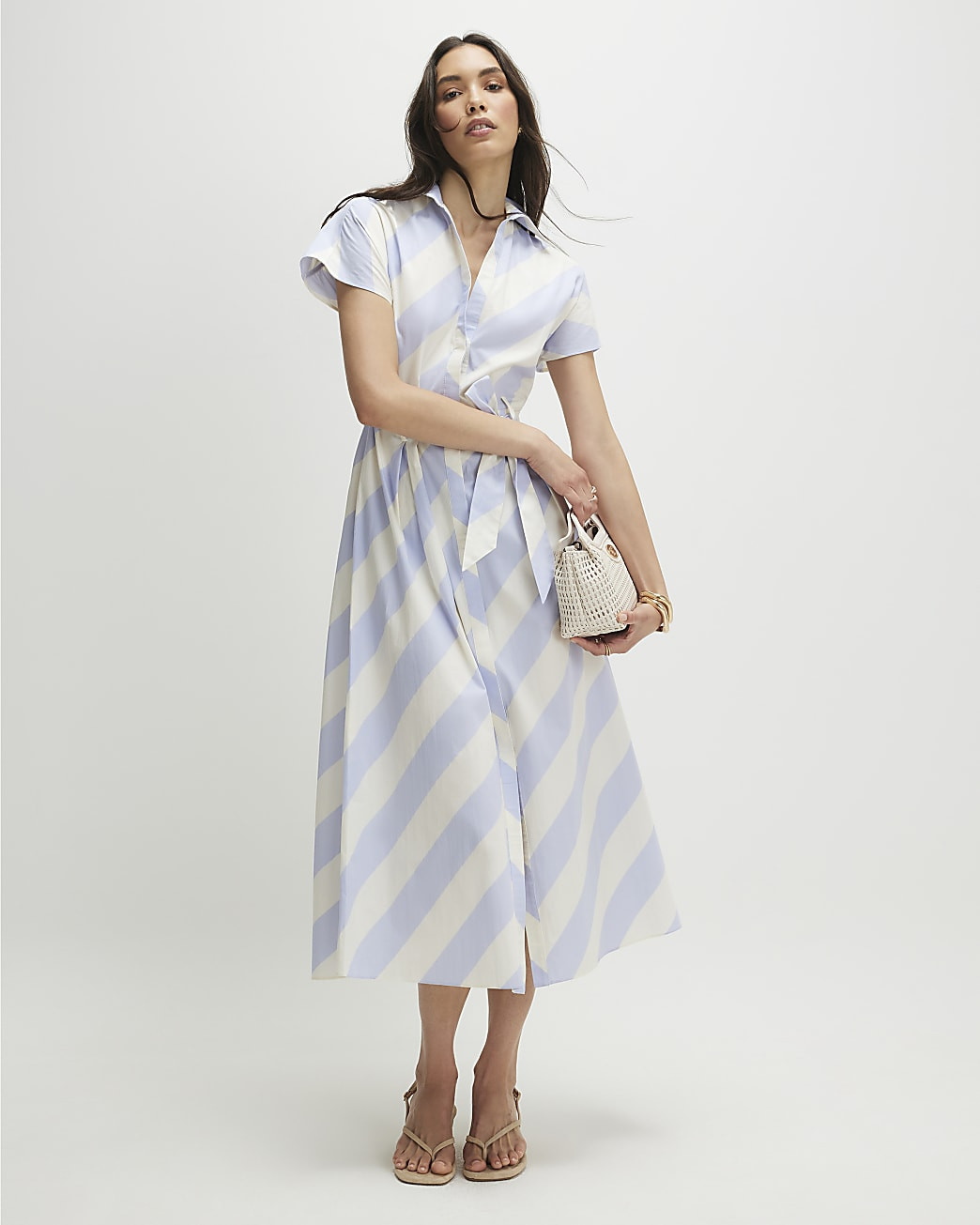 Blue Cotton Striped Midi Shirt Dress | River Island UK & IE