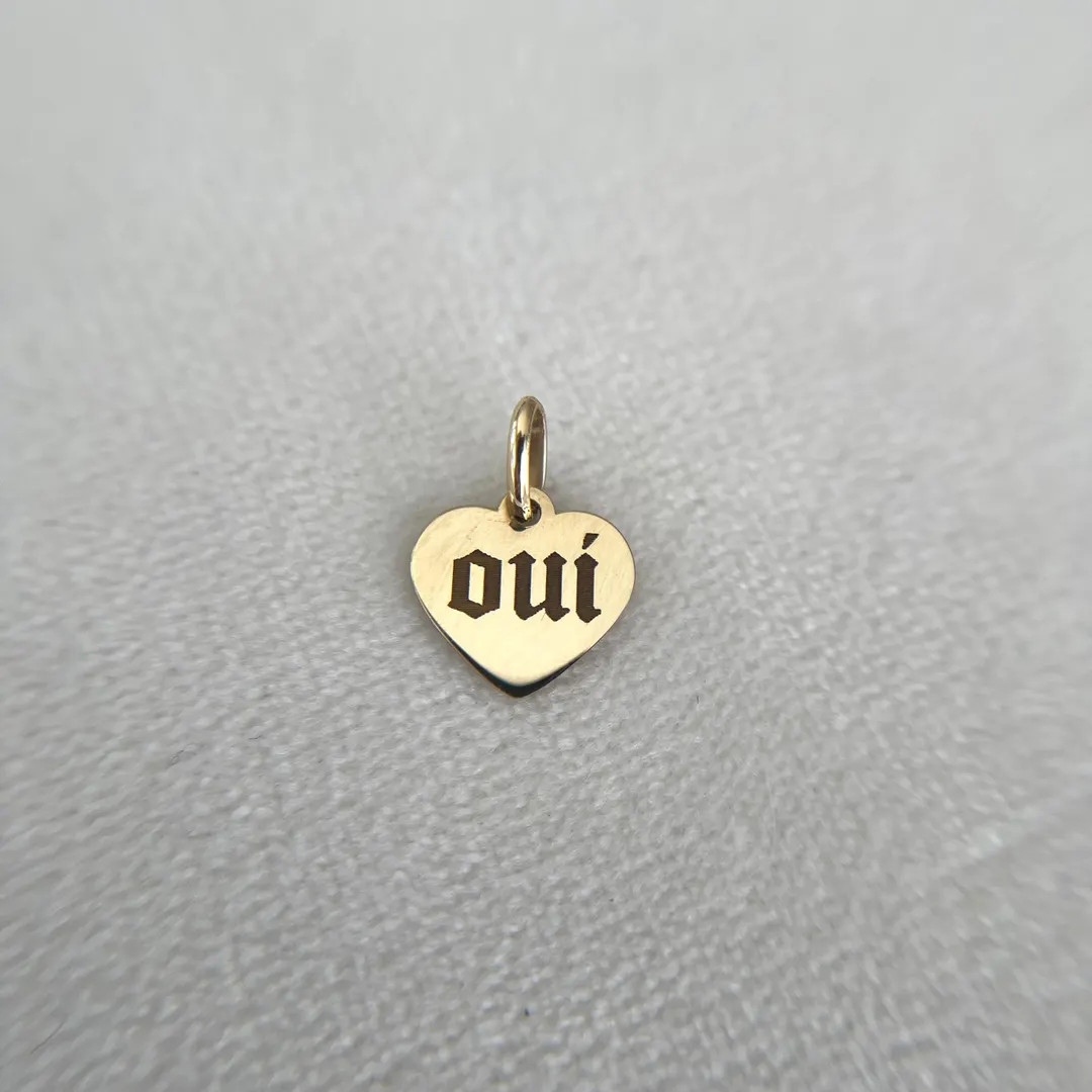 14K Yellow Gold "oui" Heart Charm: TINY Old English Y2K French Pendant - Etsy | Etsy (US)