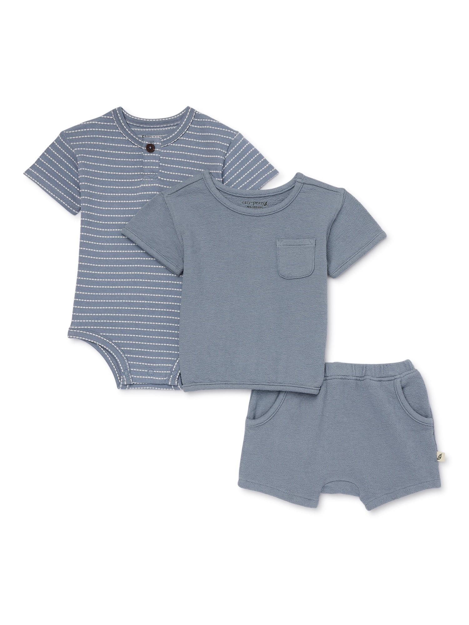 easy-peasy Baby Short Sleeve Tops and Short Outfit Set, 3-Piece, Sizes 0-24 Months | Walmart (US)