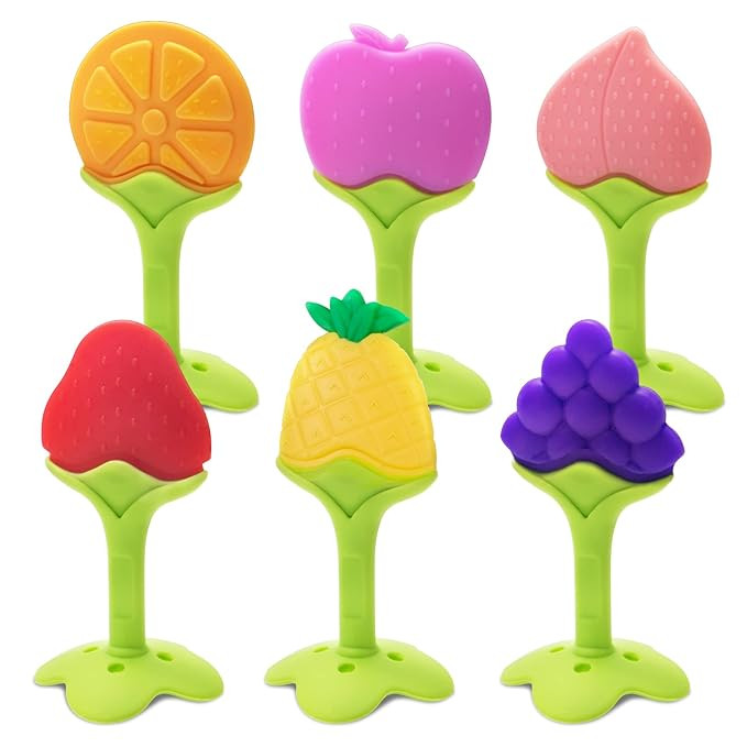 6 Pack Baby Teething Toys for Newborn Infant, BPA Free Freezer Safe Silicone Fruit Baby Teethers ... | Amazon (US)