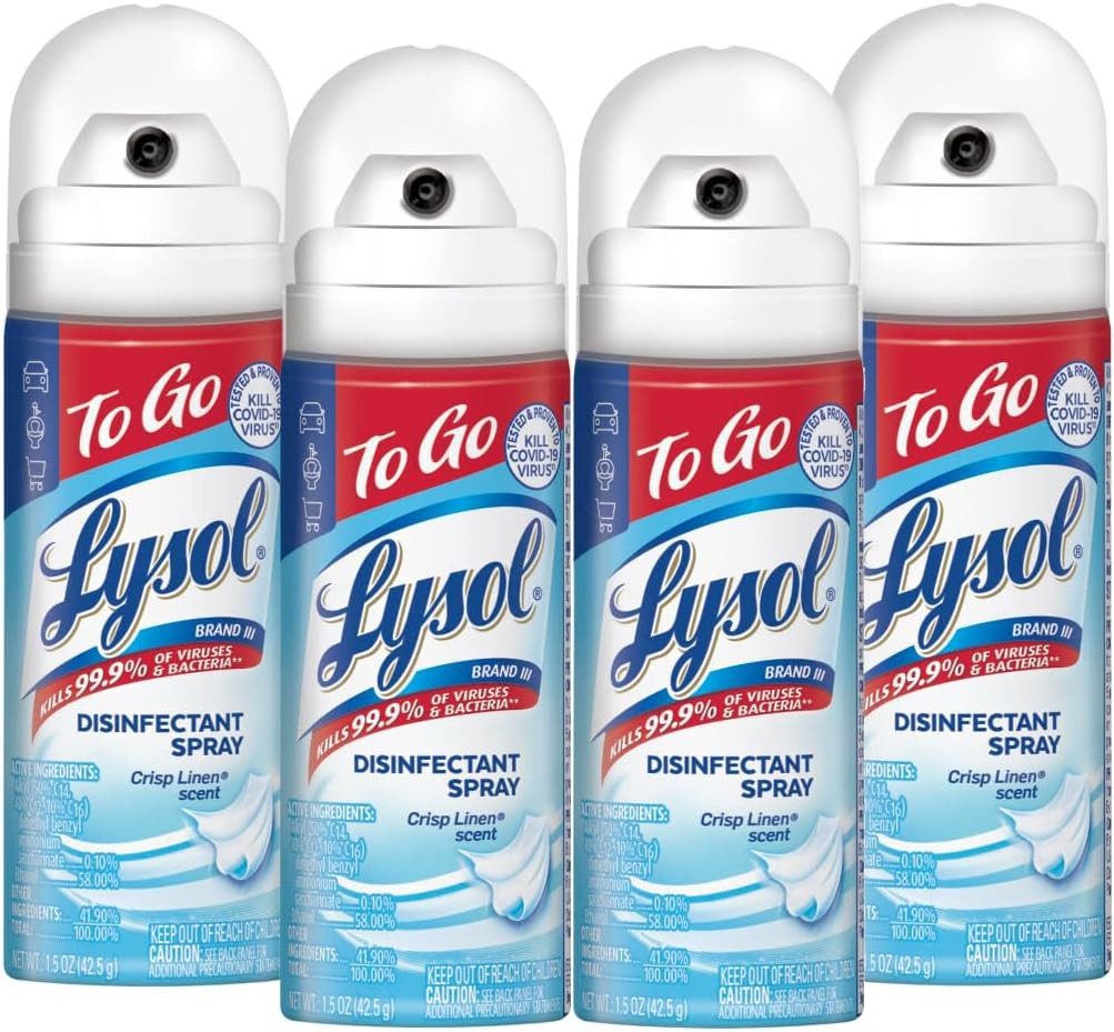 Lysol To Go Disinfectant Spray, Crisp Linen, Travel Size - 1 oz (Pack of 4) | Amazon (US)