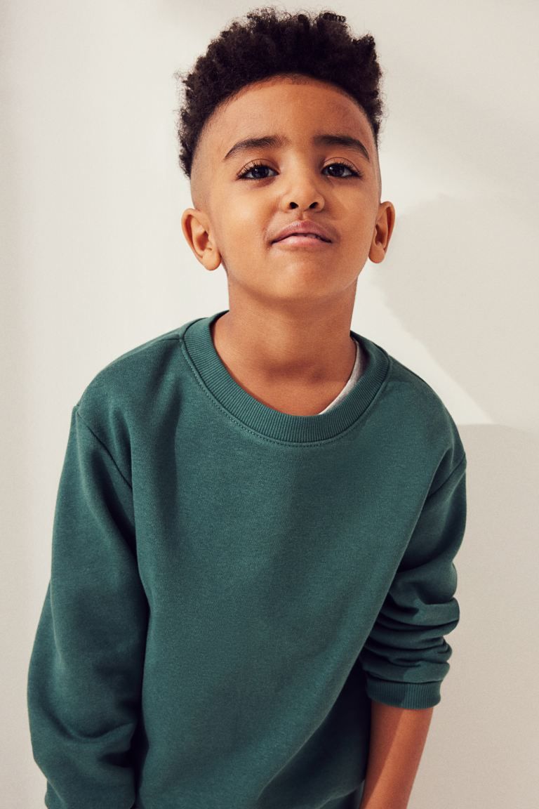 Sweatshirt - Dark green - Kids | H&M GB | H&M (UK, MY, IN, SG, PH, TW, HK)