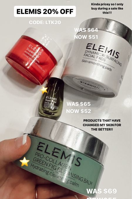 Elemis sale!! 20% off my favorite skincare. Can’t live without my cleansing balm & my superfood oil. CHANGED MY SKIN!!!!

#LTKbeauty #LTKfindsunder100 #LTKSale
