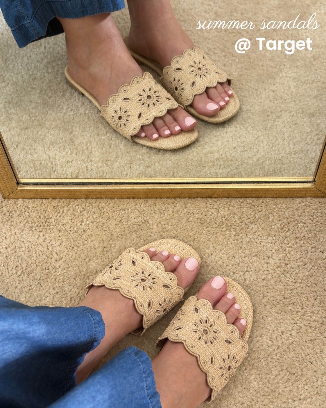 Obsessed with these Target sandals 🌿 The scalloped detail and intricate floral cutouts make them feel so elevated.  The are incredibly comfortable! Such a pretty neutral for summer denim, linen, dresses, and everyday outfits. 

Summer sandals, Target sale, summer shoes, pretty neutral shoes, cute sandals

#LTKMothersDay #LTKSeasonal #LTKSaleAlert