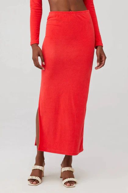Terry Column Skirt In Coral | Shop Premium Outlets