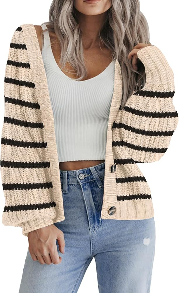 Zeagoo Women's 2025 Fall Chunky Knit Cardigans Open Front Long Sleeve V Neck Button Loose Cardiga... | Amazon (US)