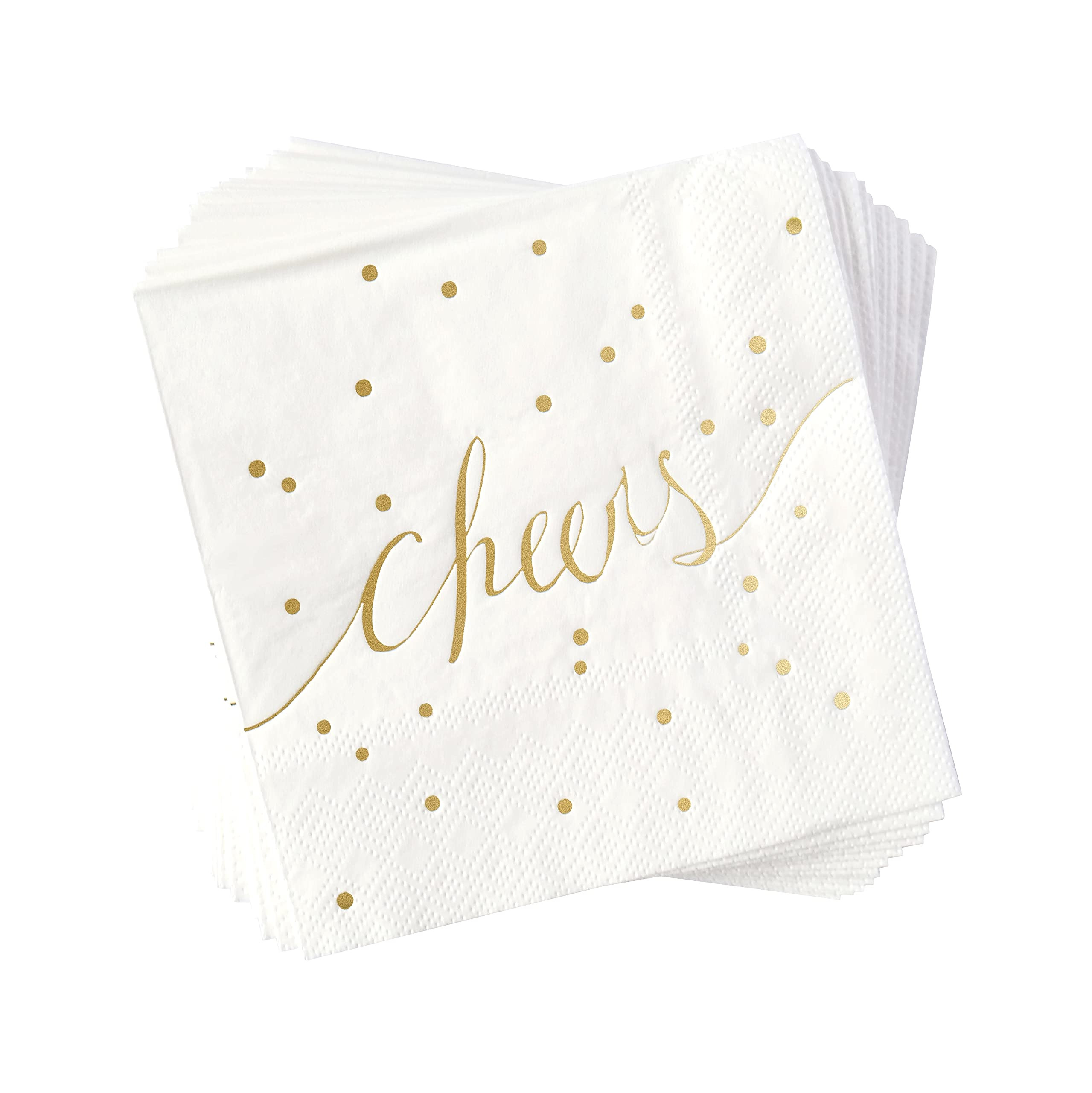 White and Gold Cocktail Napkins - Pack of 100 Disposable Bar Napkins - Wedding Baby Shower Birthd... | Amazon (US)