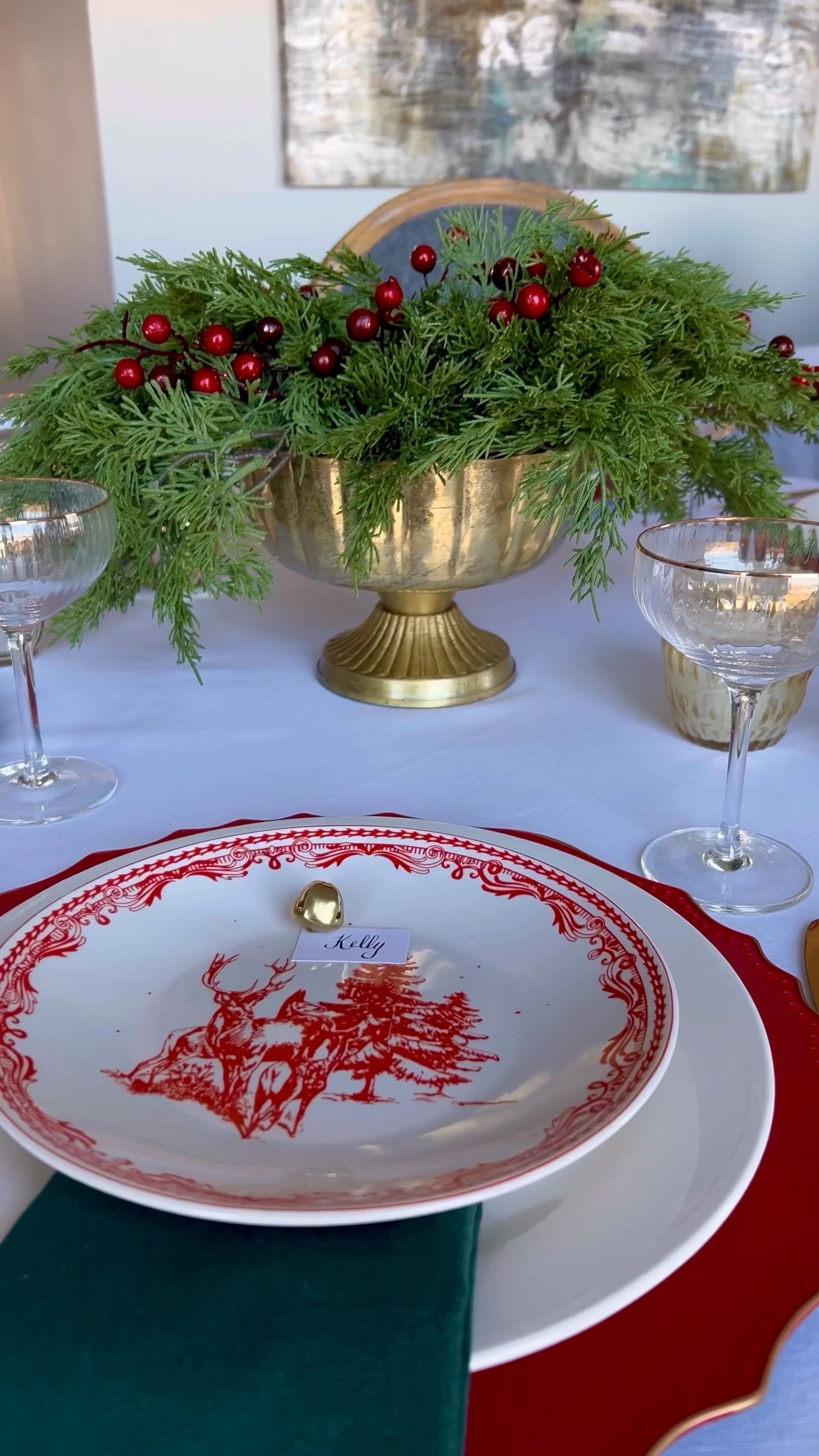 Classic Christmas centerpiece for a round table  

#LTKHome #LTKSeasonal #LTKHoliday