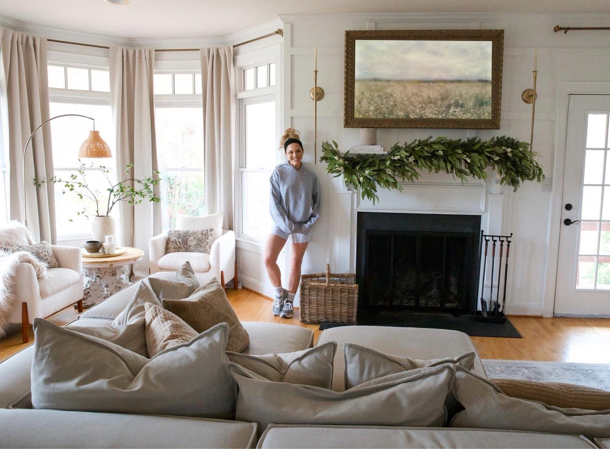 Shop our living room decor/furniture! 

Samsung frame tv
Amazon curtains 
Amazon bay window curtain rods
Walmart floor lamp
Target accent chairs 
Brass Wall sconces 
Arhaus Coburn sectional

#LTKstyletip #LTKFind #LTKhome