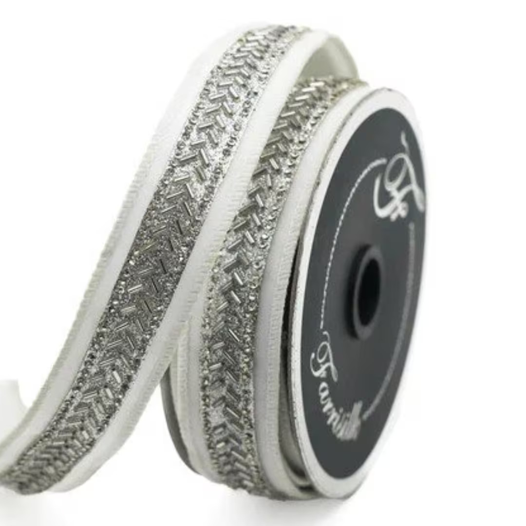 1 White Silver Beaded Baguette Ribbon Farrisilk Ribbon - Etsy | Etsy (US)