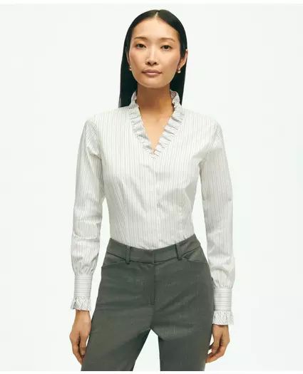 Fitted Stretch Supima® Cotton Non-Iron Ruffle Dress Shirt | Brooks Brothers
