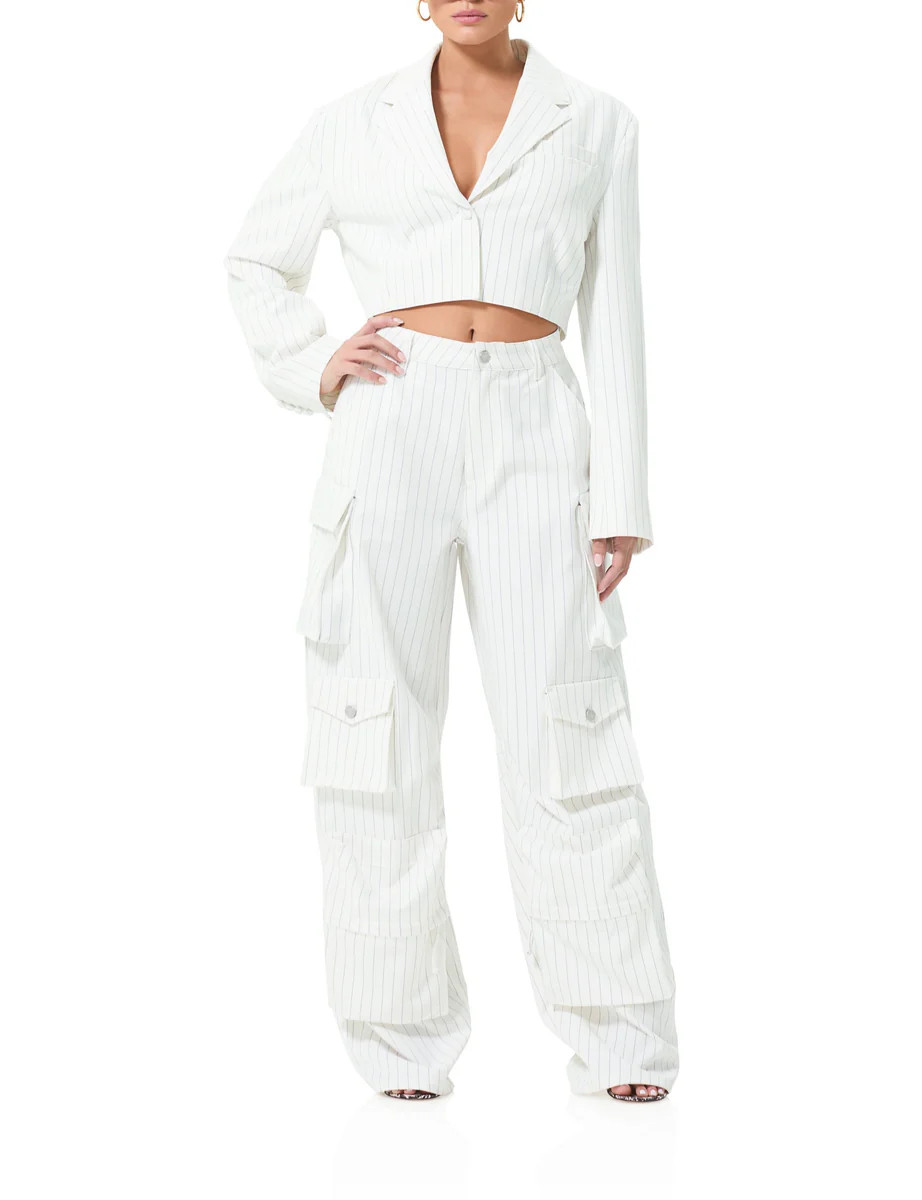 Parker Baggy Cargo Pant - White Grey Pinstripe | ShopAFRM