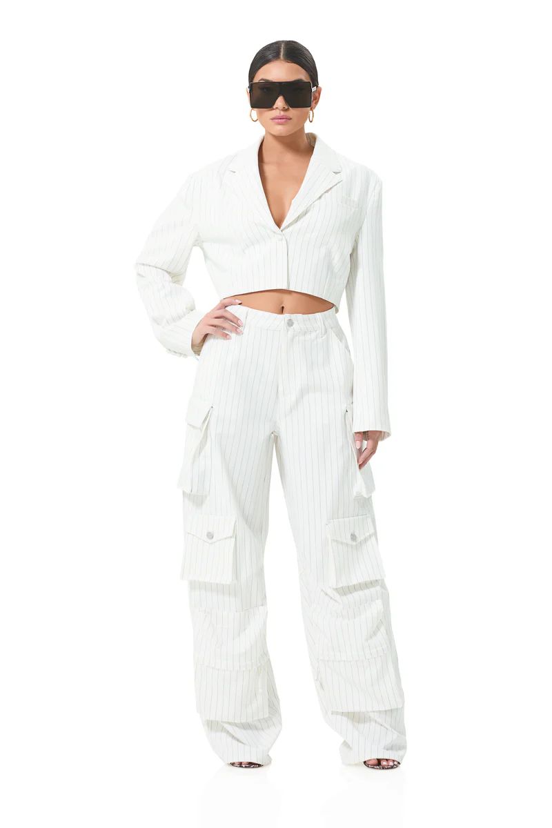Parker Baggy Cargo Pant - White Grey Pinstripe | ShopAFRM
