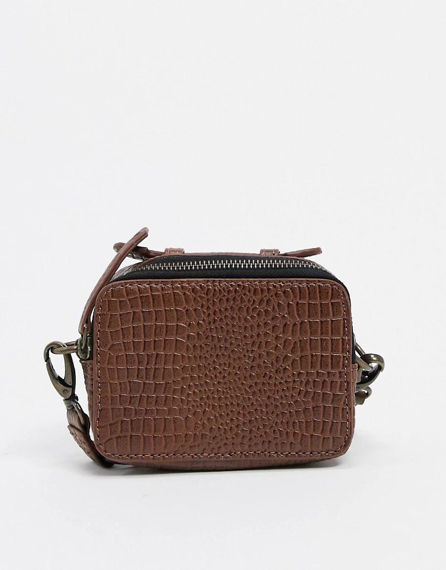 ASOS DESIGN leather crossbody camera bag in brown croc | ASOS (Global)