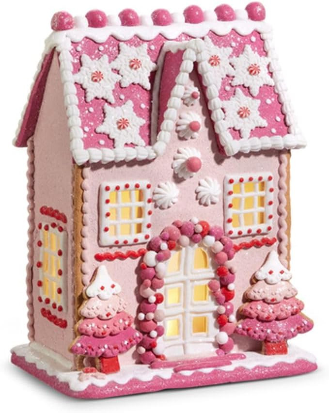 RAZ Imports Gingerbread House, 13-inch Height, Pink, Clay Dough, Christmas, Home Décor | Amazon (US)