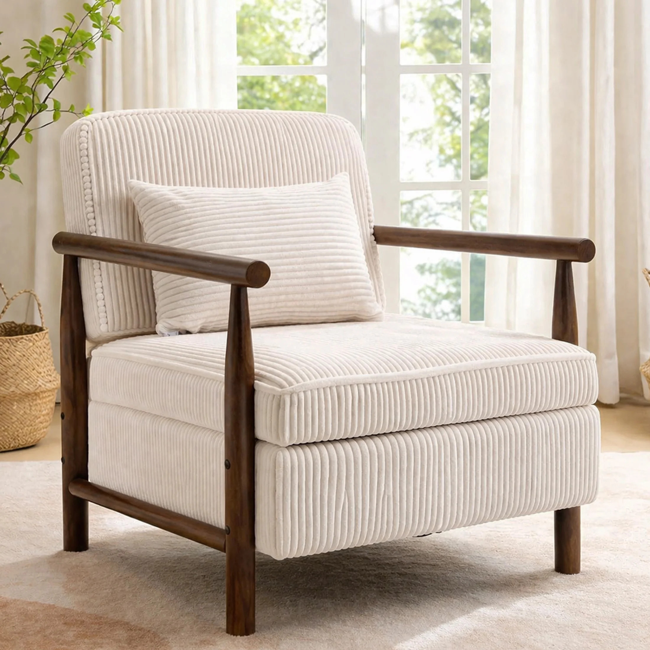 Legahome Accent Chair for Living Room, Antique White Accent Chair with Storage, Striped Chenille ... | Walmart (US)