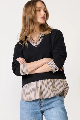 Z SUPPLY Women's Ellie Twofer Sweatshirt, Size XL, Black | Evereve