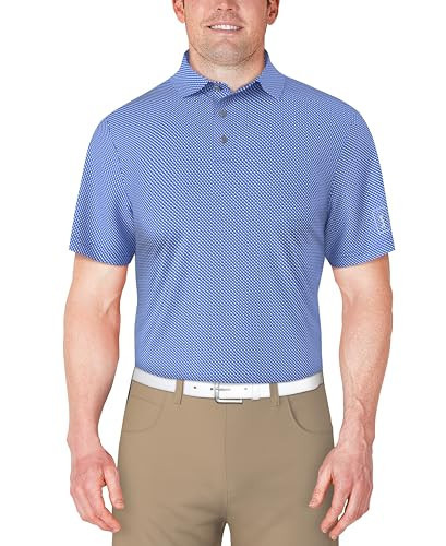 PGA Tour Men's Short Sleeve Golf Polo with Geo Print and Moisture Wicking Fabric, Princess Blue, Large | Amazon (US)