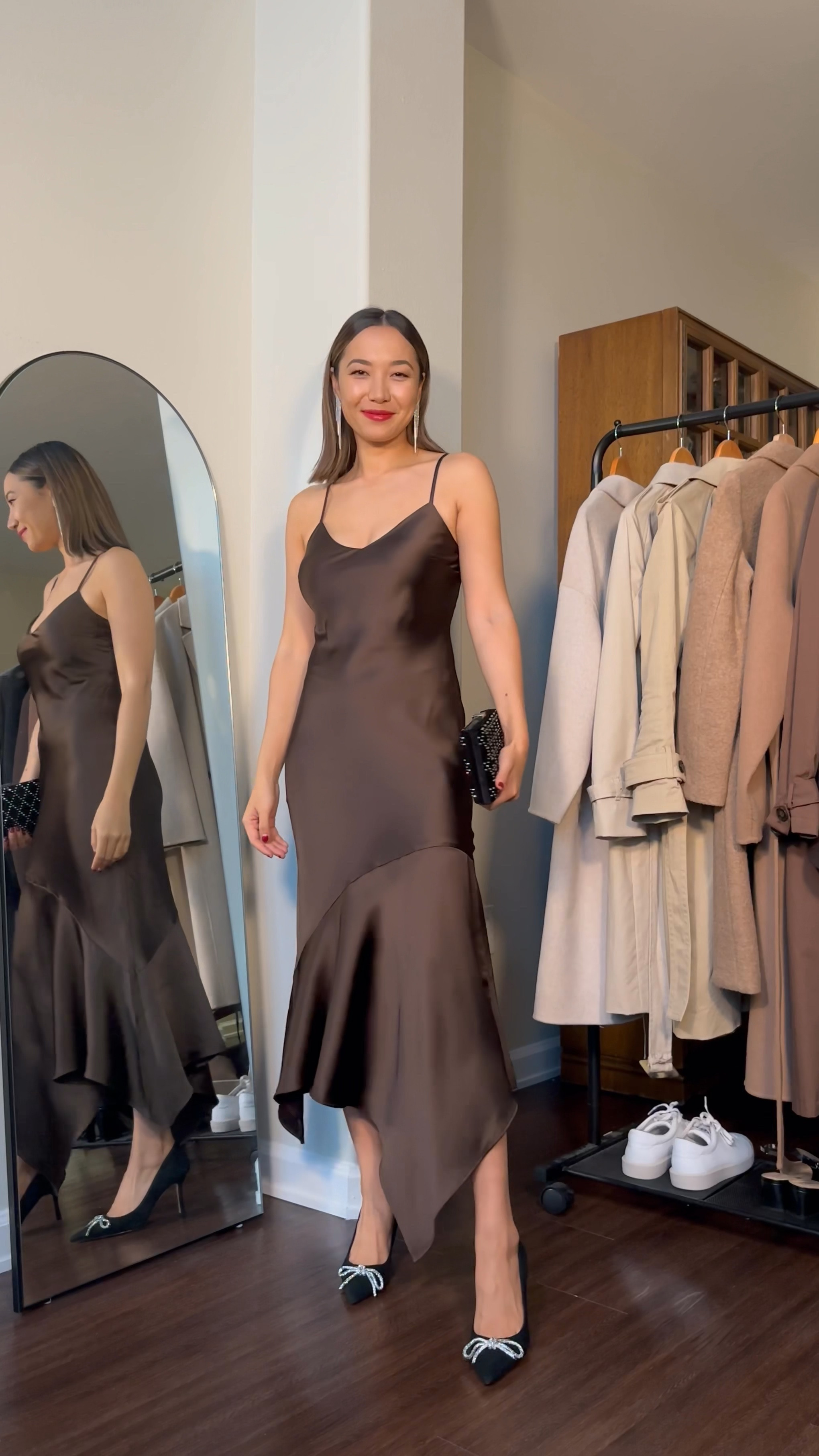 One long satin dress 3 ways 

Dress xs - still available in other colors! 
Steve Madden faux fur coat xs - sold out but linked similar 
Mini belt 
Paloma earrings from sophiya jewelery
Stuart Weizmann knee high boots - sold out linked similar high quality boots! 

#LTKSeasonal #LTKfindsunder100 #LTKwedding