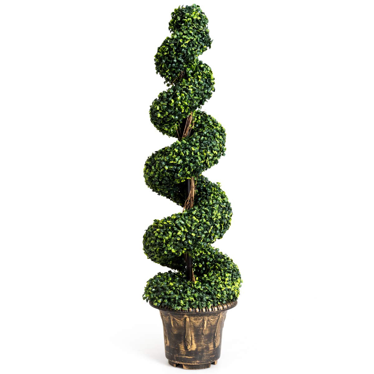 GOPLUS 4 Ft Artificial Boxwood Spiral Topiary Tree, Fake Greenery Plants, Leaves & Cement-Filled ... | Amazon (US)